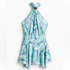 HM Mint & Blue Swirl Halter Dress NWT